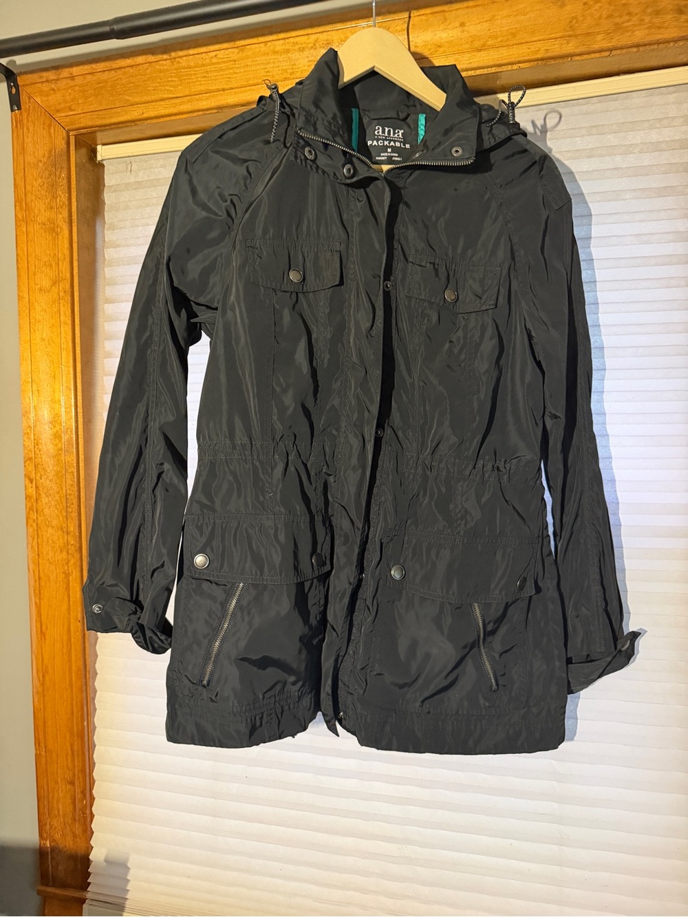 a.n.a Packable Women's Black Hooded Anorak Jacket M 0270